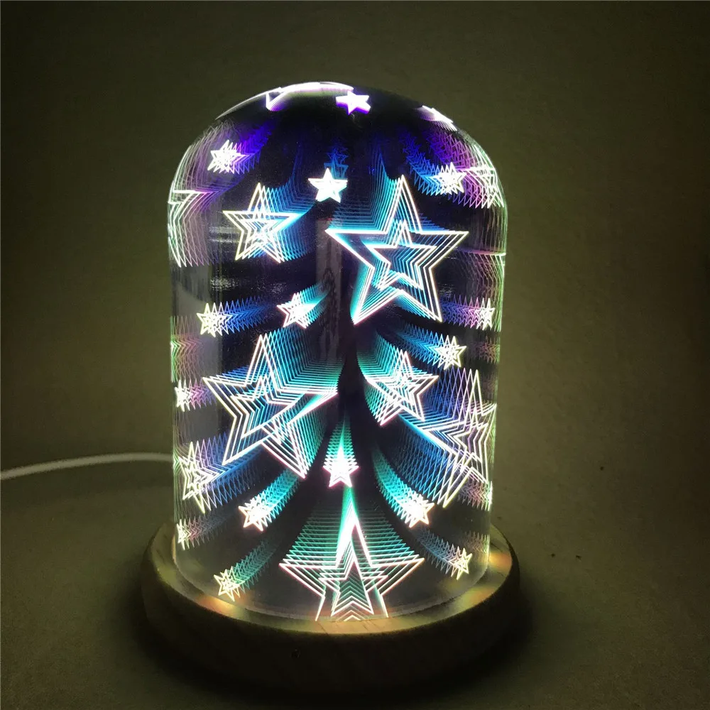 3D светящийся ночник цветной стеклянный абажур из цельного дерева LED-USB прикроватная атмосфера для дома спальни декоративная бутылка праздничные подарки - Испускаемый цвет: Starry sky