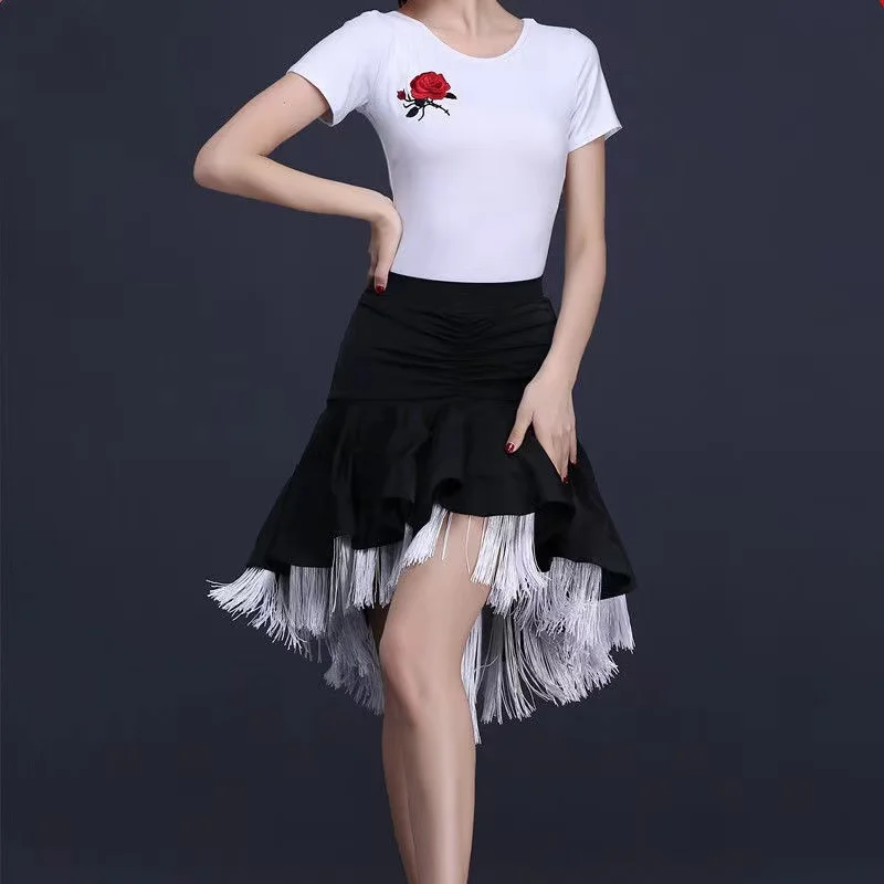 Новая юбка для латиноамериканских танцев двухслойная дизайнерская танцевальная