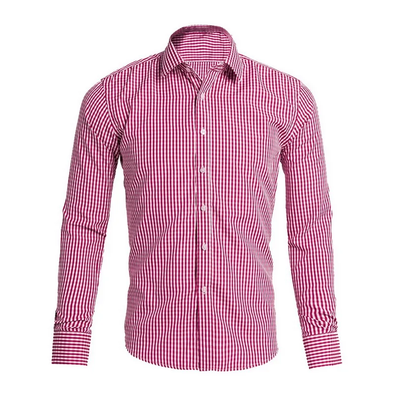 Мужская Повседневная рубашка в клетку приталенная с отложным воротником одежда