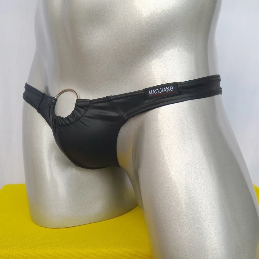 

Men's underwear, faux leather hoop, PU, thong, T-pants, underwear