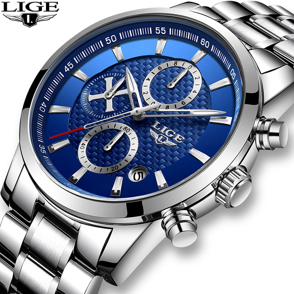 LIGE спортивные часы для мужчин светящиеся кварцевые с указкой самолета