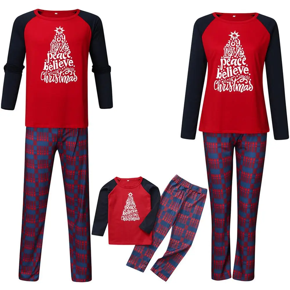 2020 Autumn And Winter New Home Service Father Mother Children Parent-Child Suit Christmas Tree Printing Family Pajamas | Мать и ребенок