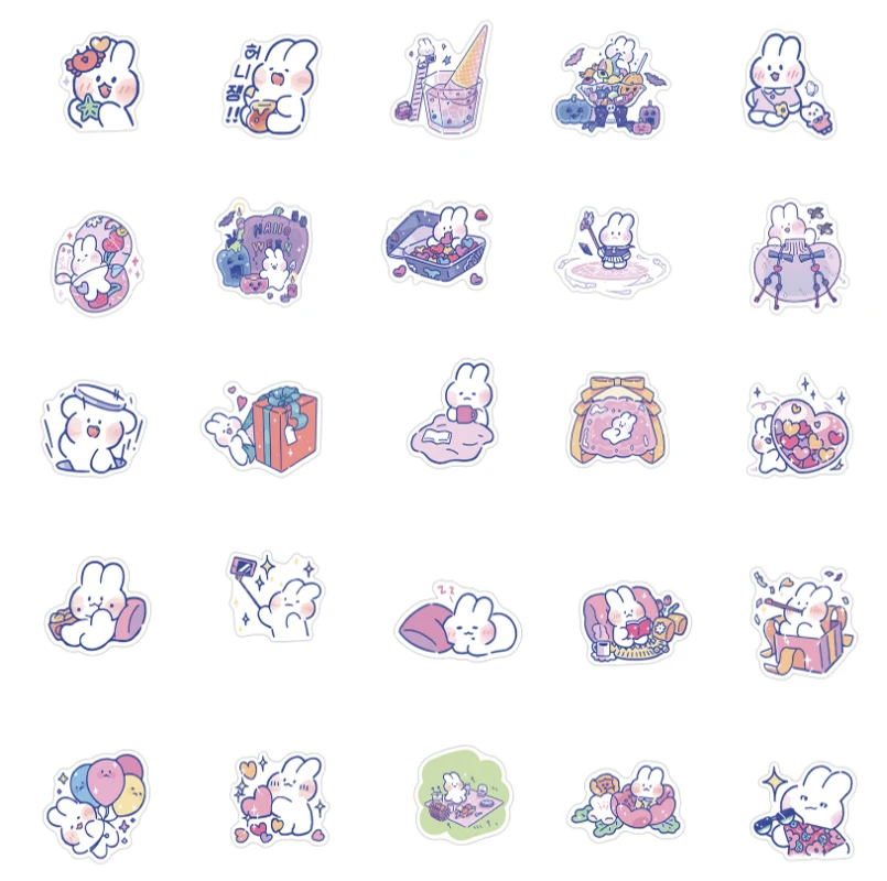 

50 pcs Meng cute soft rabbit Graffiti Waterproof Skateboard Travel Suitcase Phone Laptop Luggage Stickers Cute Kids Girl Toys