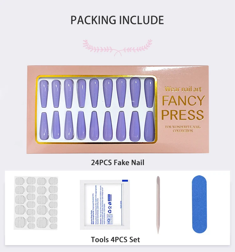 24pcs/box Long Stiletto Fake Nails Purple Sequin Flame Punk  Full Cover False Nails Artificial Nail Tips Manicure Tools COL-JSP