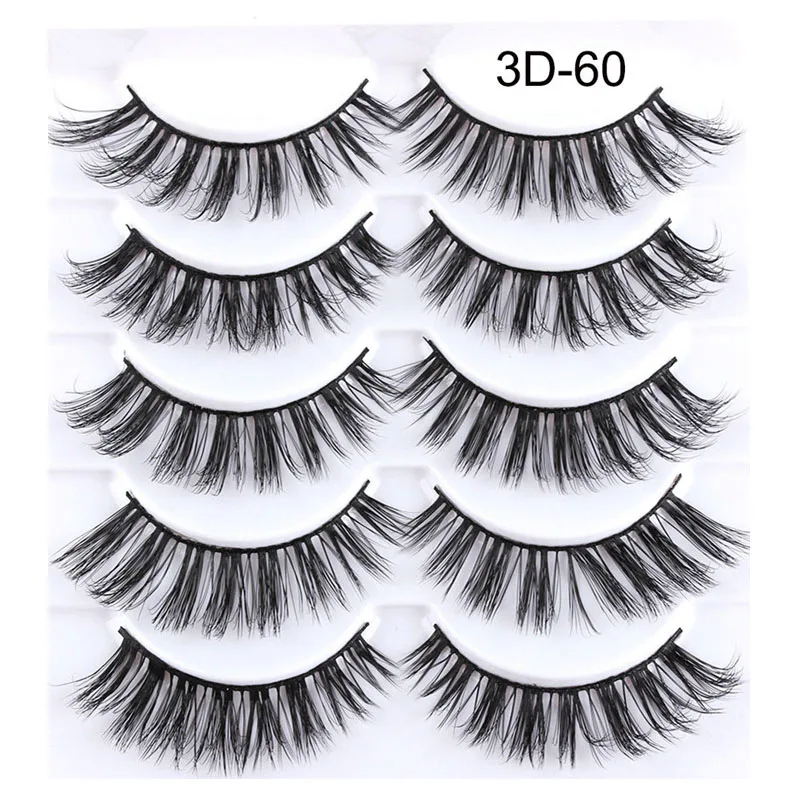 3D-60-5Pairs 5 пар 3D Искусственные норковые накладные ресницы для наращивания, пушистые ресницы для макияжа, инструменты для наращивания - Цвет: 3D-60-5Pairs