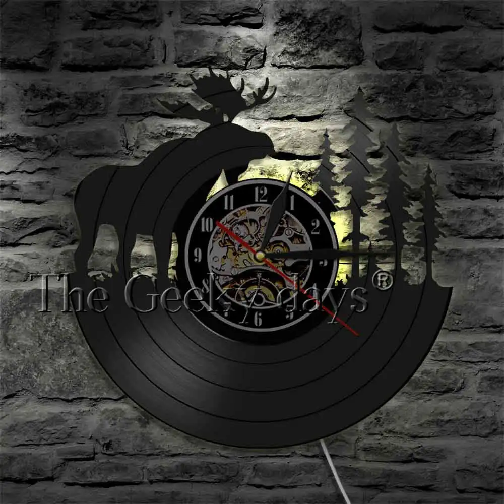 Лесной Олень настенный Декор Ретро Виниловая пластинка настенные часы Antler King Moose