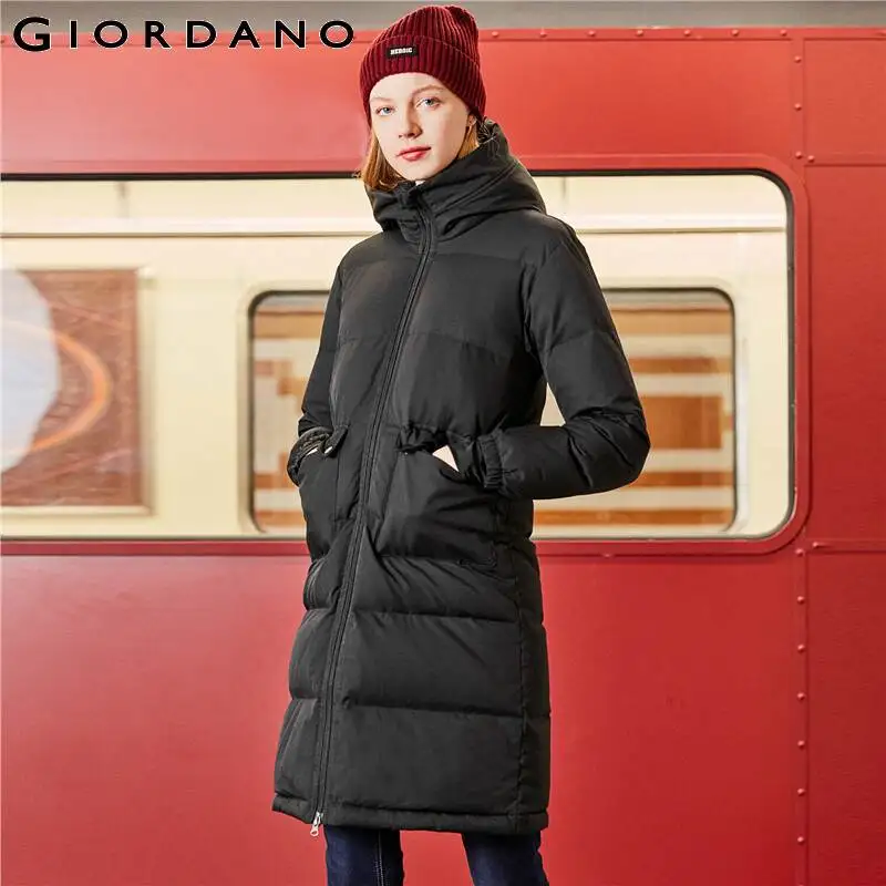

Женский пуховик с капюшоном Giordano, 90% пуховое пальто средней длины, зимняя ветрозащитная теплая куртка с карманами и клапанами, 05379738