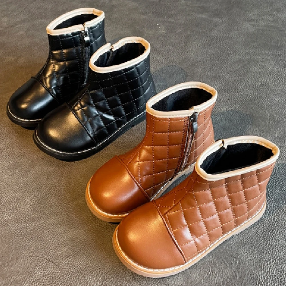Girls' Winter Fashion Grid Shoes Side Zipper Boots Soft Bottom Casual Shoes