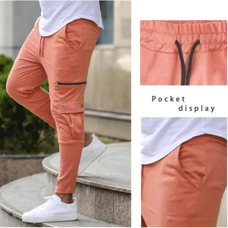 

2021 New Autumn Fashion Pure Cotton Straight Casual Big Pocket Men's Sports Pants Outdoor Fitness Jogging Training Slim Overalls