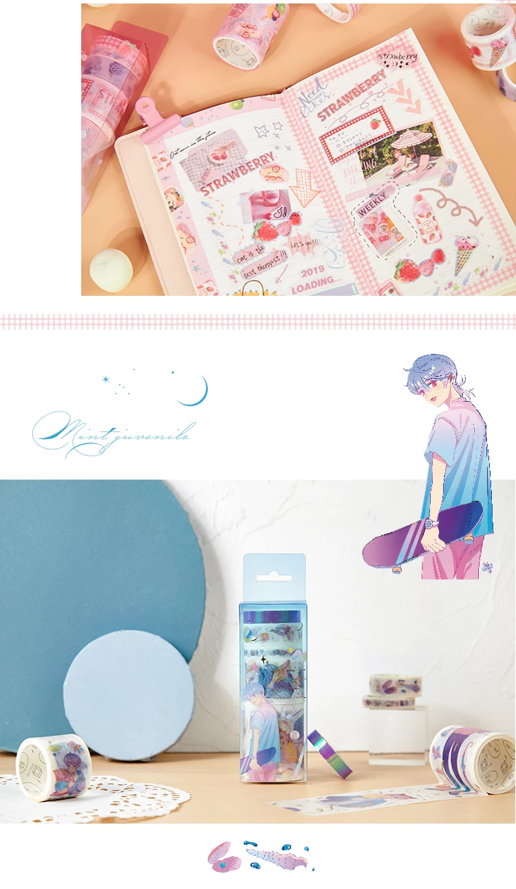 5 шт./лот синий океан серии милый клей маскирующий набор декоративного скотча Васи журнал поставок Скрапбукинг бумаги мочалки стационарный