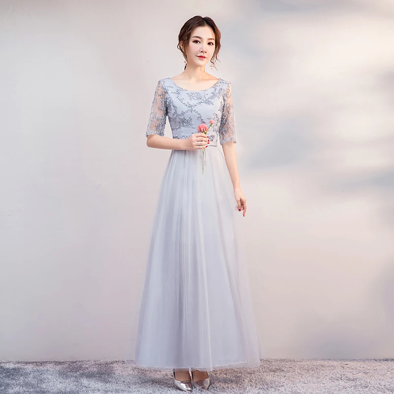 V образный вырез Длинные тюлевые платья серого цвета для подружек невесты сестра