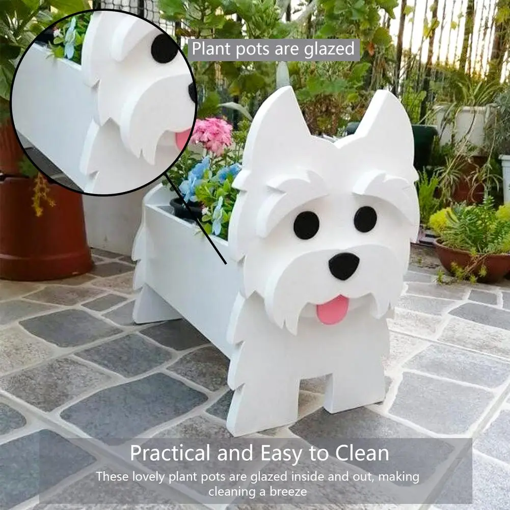 

Large Dog Planter Animal Shaped Cartoon Succulent Planter Wooden Flower Pot Decor Succulent Planter Decor Crafts Potted Pottery