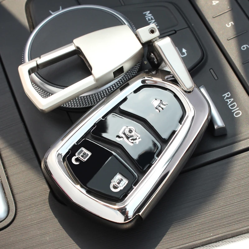

For Cadillac XT5 ATSL XTS CT6 SRX CTS ABS Car Styling Remote Smart Key Cover Fob Case Shell Holder Keyring Buckle Ring Keychain