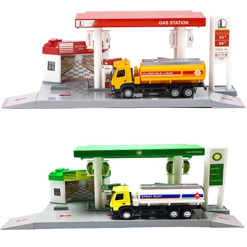 

1:64 Simulation BPl Gas Station Pull Back Diecast Car Model France Total UK BP Combination Kid Boy Toy Car Model Set HC0209