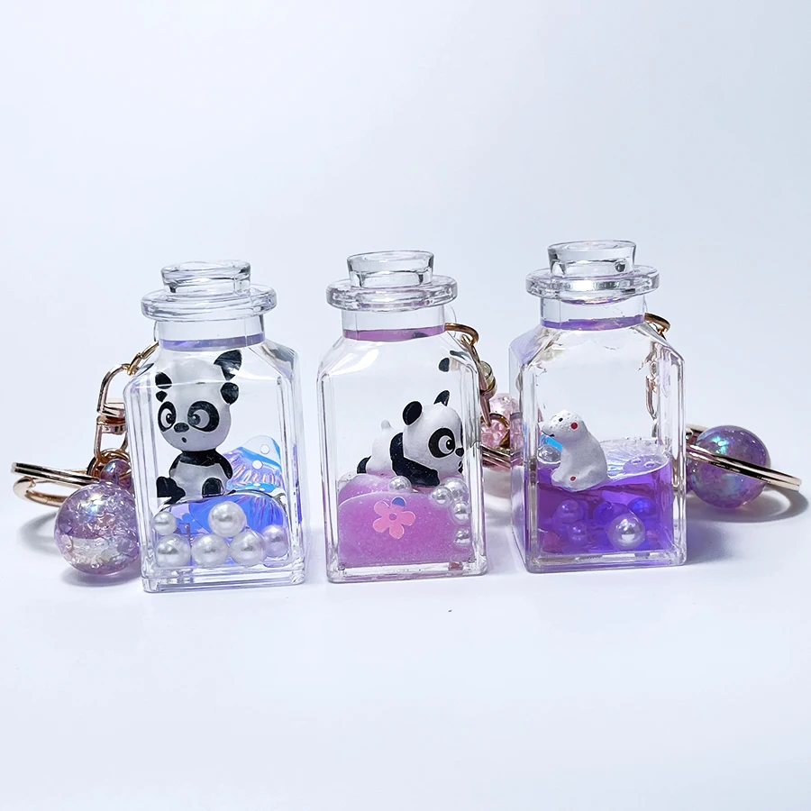 Брелок для ключей с плавающей жидкостью панда медведь пингвин блестящий зыбучий