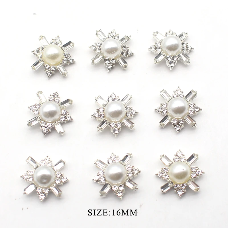 

16 мм 10 шт./лот серебряный сплав жемчужный цветок форма плоская задняя сторона украшение кнопка «сделай сам» для свадьбы шпилька ручная рабо...