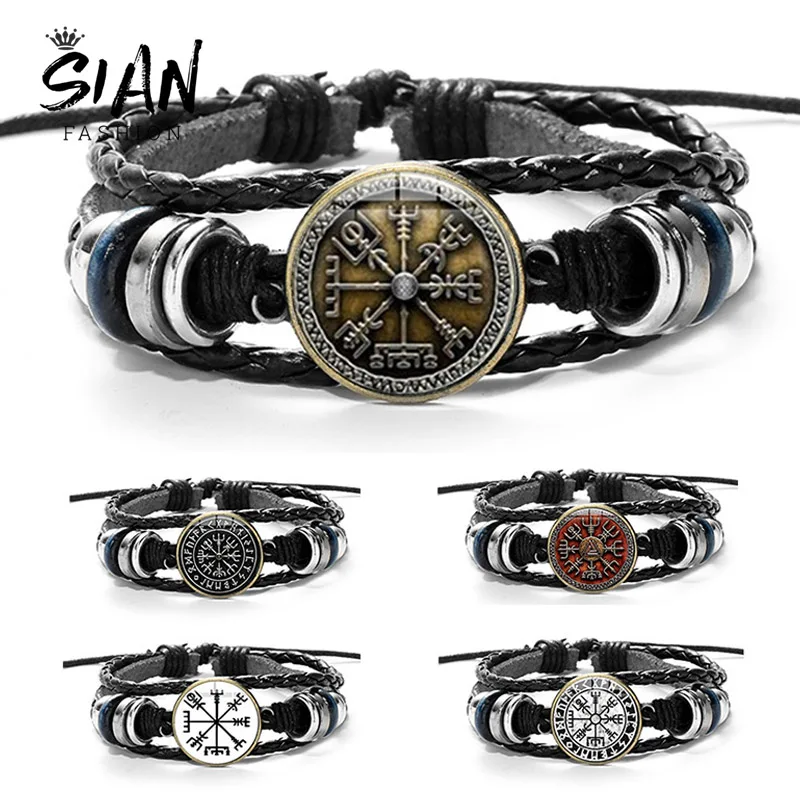 SIAN Viking компас многослойный браслет из дерева и бисера мужские повседневные