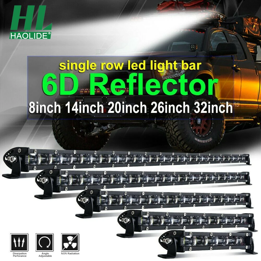 HAOLIDE 7'' 14'' 20''  6d LED Light Bar  Single Row Ultra SlimSpot Flood Combo Offroad SUV Boat ATV Work Light 4x4 Car Led