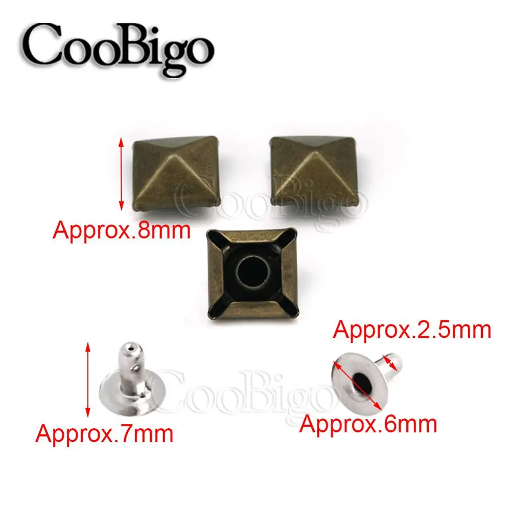 8mm Antiaue Brass 50 шт. Пирамида квадратная основа Шипы Панк одежды заклепки кепки шпильки для шляпы джинсы обувь кожаный колпачок мешок Diy аксессуар для рукоделия - Цвет: 8mm Antiaue Brass