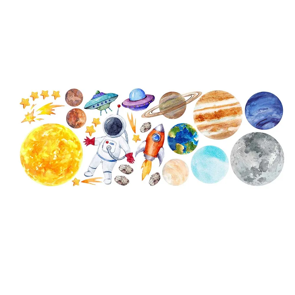 Мультяшная Настенная Наклейка на солнечную систему с планетами декор для
