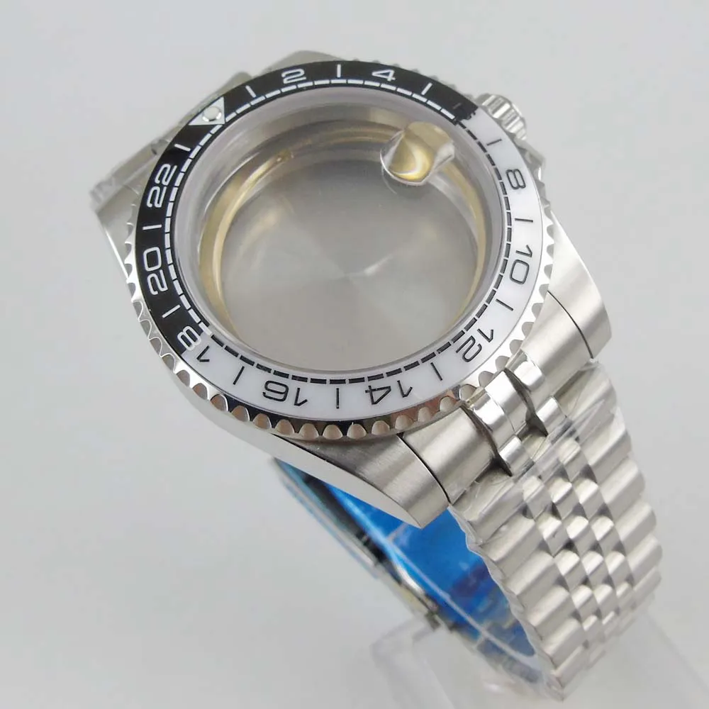 

40mm Sapphire Glass Watch Case 10ATM Waterproof 316L Bracelet Ceramic Bezel Fit Mingzhu 2813 Miyota 8215 821A ETA 2836