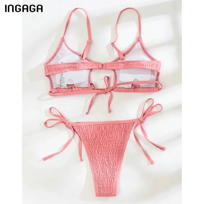 

INGAGA Black Bikinis Women's Swimsuits Sexy Swimwear Cut Out Biquini High Cut Bathing Suit 2021 New Ruched Summer Beachwear