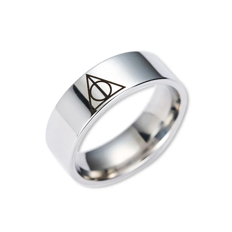 Trendy Silver Color Movie Deathly Hallows Potter Stainless Steel Rings Geometric Circle Triangle Ring for Men Women Jewelry | Украшения и