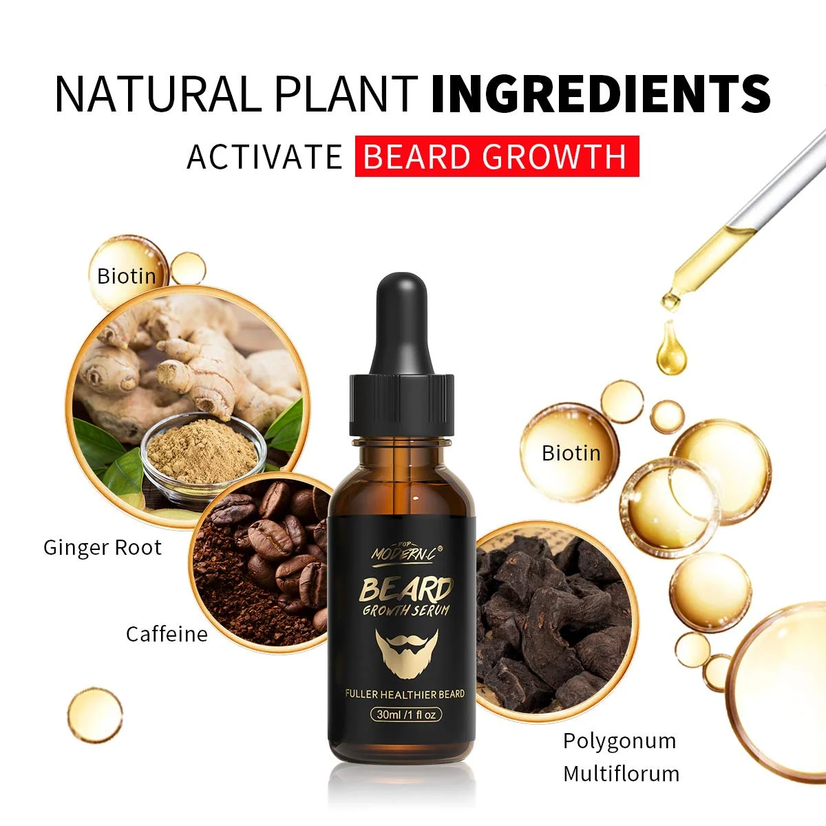 

Beard Growth Oil With Biotin Caffeine For Men Beard Growth Serum Stimulate Beard Growth Promote Hair Full Thick Male Beard Gift