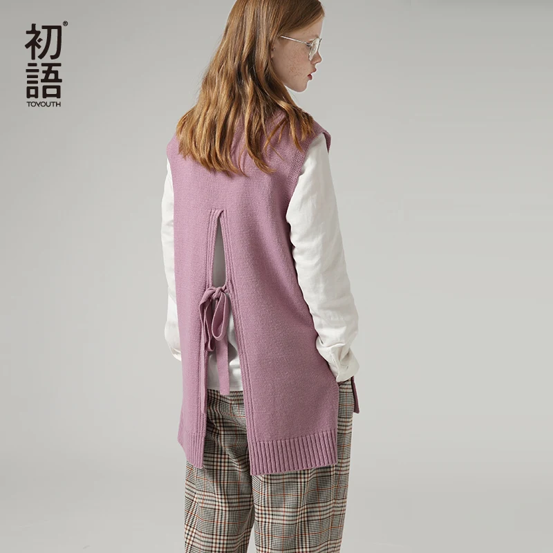 Toyouth/осенние модные свитеры с повязками на спине для женщин пуловер круглым