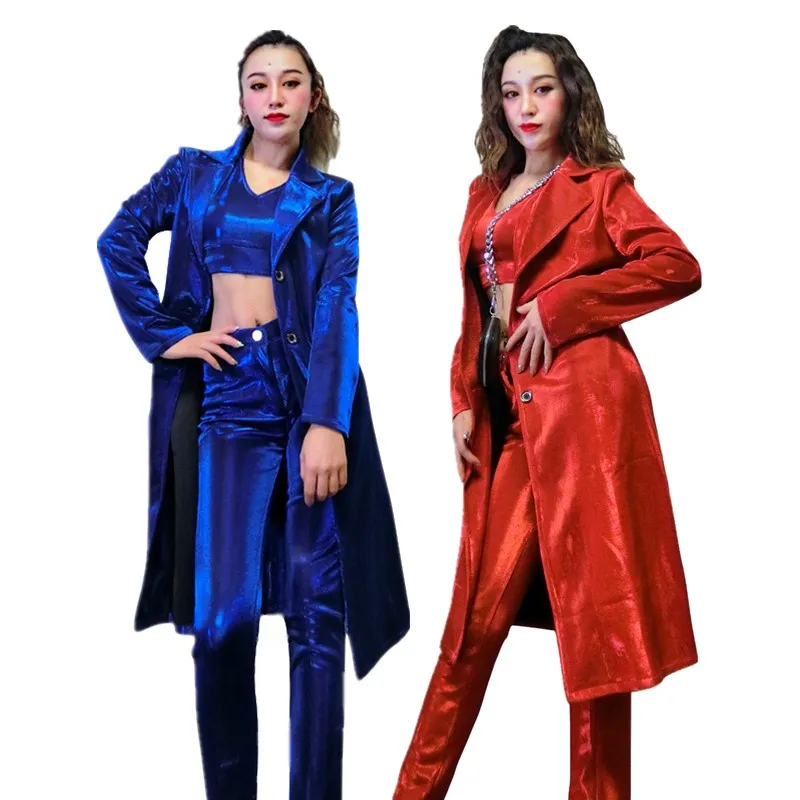 

New Women Stage Costume Shiny Illusion Dj Costumes Female Singer Wedding Mid-Length Suit Performance Jazz Dance Costume DN10807