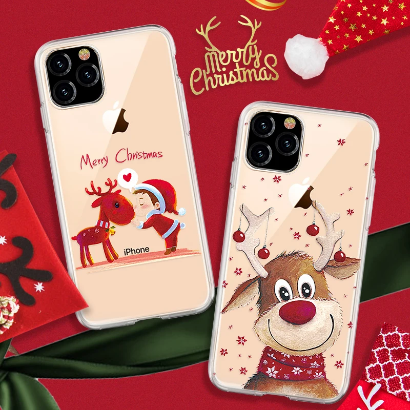 Transparent TPU Phone Case For iPhone 11 Pro Max Christmas New Year Gift Silicone Cover for Cartoon Pattern Capa |