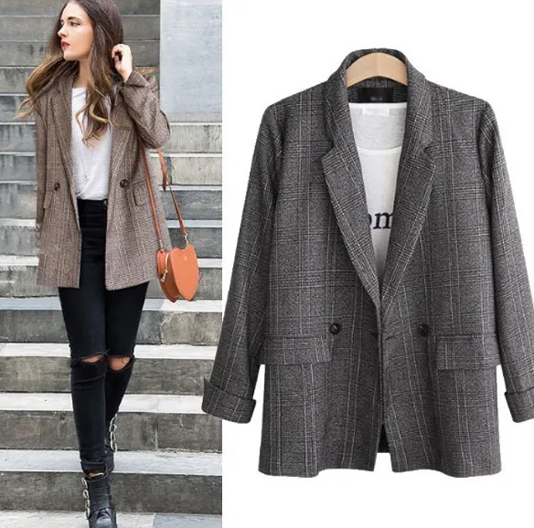 Классический Клетчатый двубортный Женский блейзер пиджак с английским