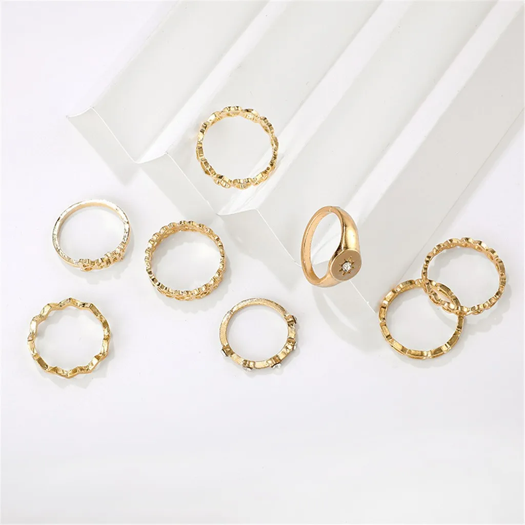 Винтаж с аппликацией в виде Золотой Звезды Луна набор колец для Для женщин BOHO