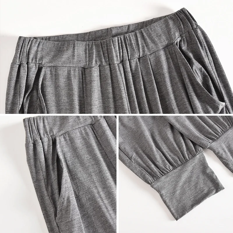 Женские летние тонкие драпированные брюки-фонарики из модала широкие брюки до