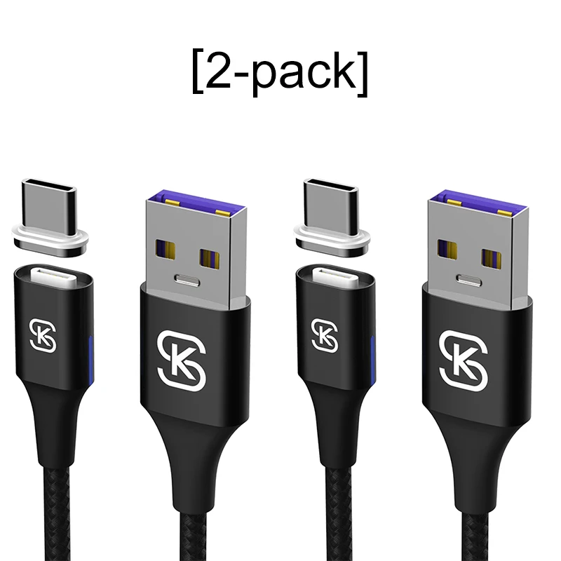 2 pack black Магнитные Кабели usb type C 5A QC 4,0 супер быстрая зарядка для huawei P10 20 mate 20 pro honor 10 20 phone Data SIKAI серебристый черный - Цвет: 2 pack black