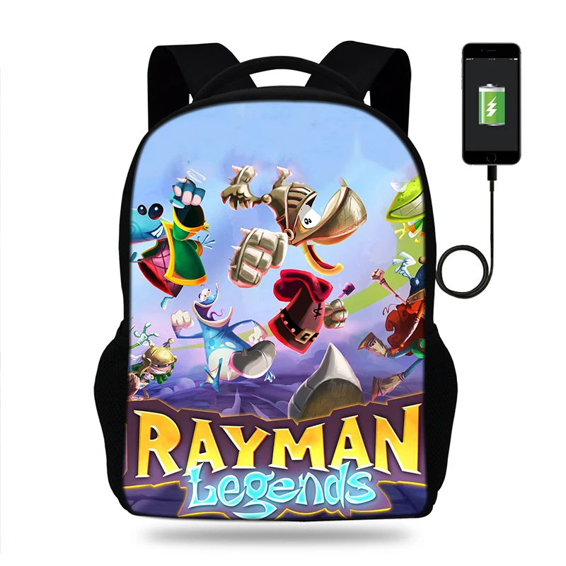 17 дюймовый рюкзак Rayman legends adventures мужской с usb портом для подростков мальчиков и