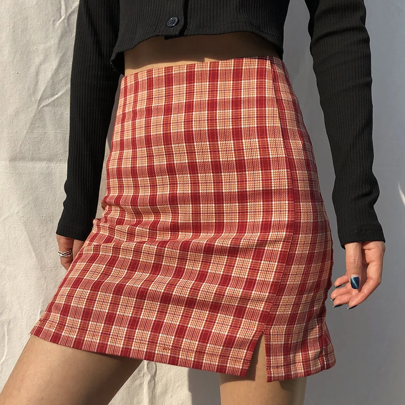 Новинка 2020 Женская разноцветная клетчатая юбка с двумя маленькими передними