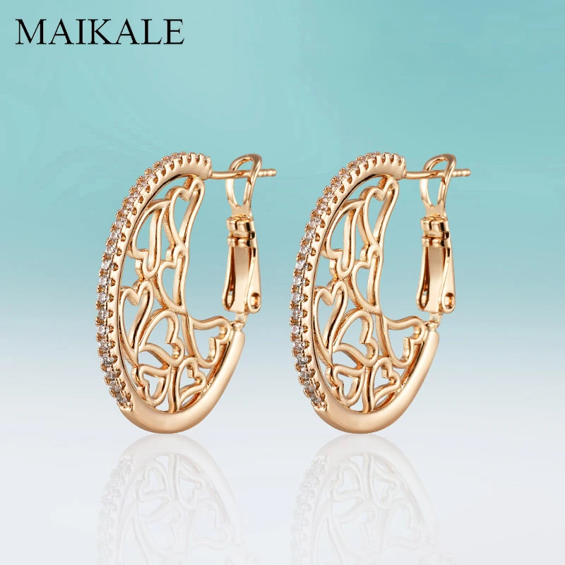 Женские серьги гвоздики с полым сердцем MAIKALE круглые сережки