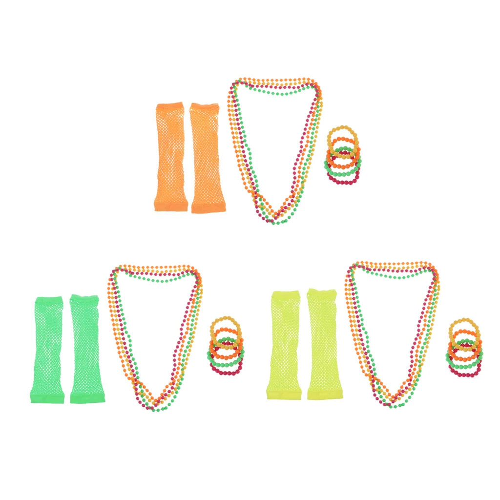 

9x 80s Punk Cosplay Party Necklace Bracelet Long Fishnet Gloves Set Prop