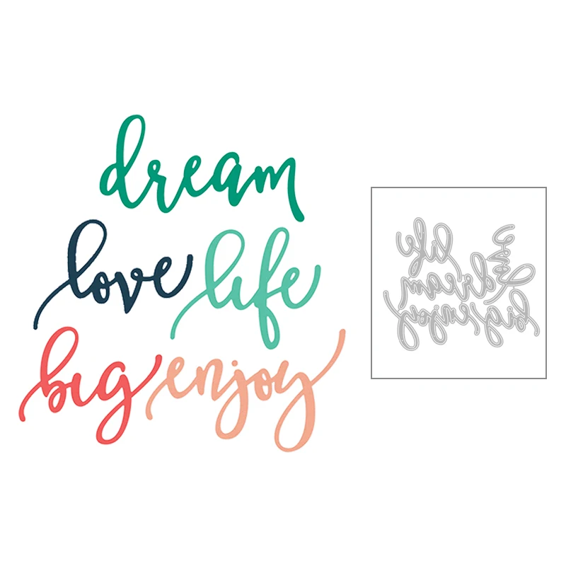 

2020 New Brg Enjoy Dream and Love Life English Sentiment Word Metal Cutting Dies For Greeting Card Scrapbooking Making No Stamps
