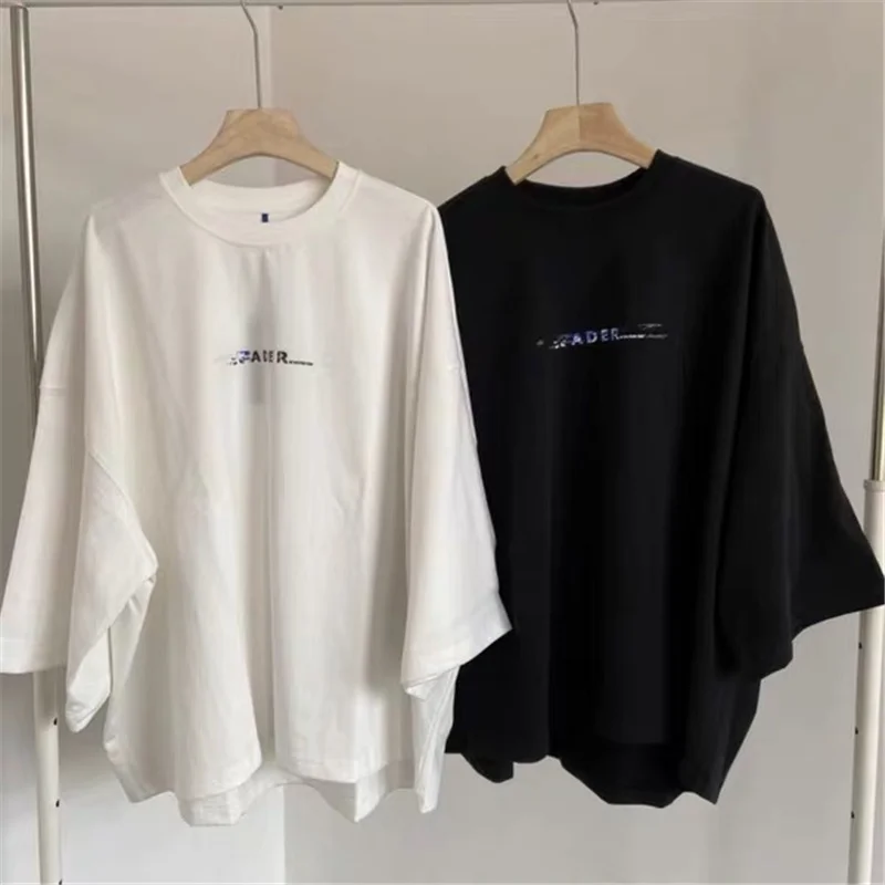 

21ss Ader Error T-Shirt High Quality Scratch Letter Print 1:1 Oversized Men's And Women's Short Sleeves Black White