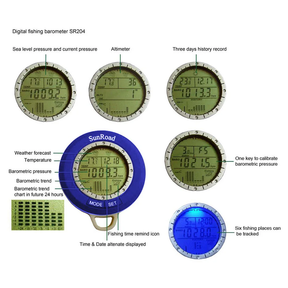 Цифровой рыболовный барометр Sunroad SR204 водонепроницаемый мини термометр с ЖК