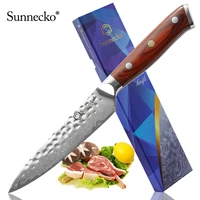 sunnecko 5 utility knife damascus steel fruit paring razor sharp blade japanese vg10 steel core kitchen knives wood handle