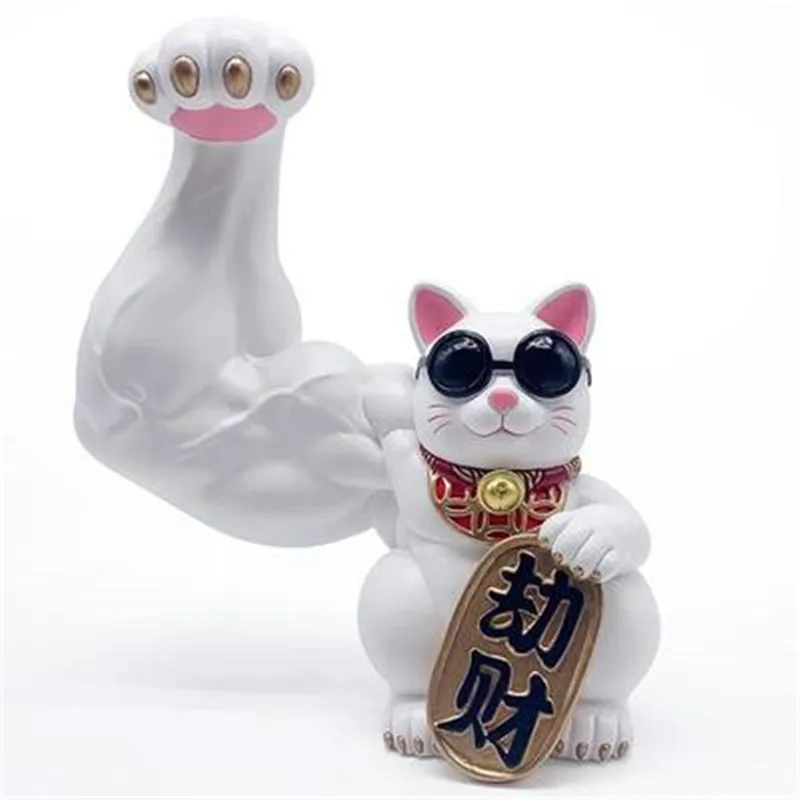 

Muscle Arm Lucky Cat Decoration Golden Resin Crafts Living Room Cute Animal Small Decoration Gift CreativeModern Home Decoration