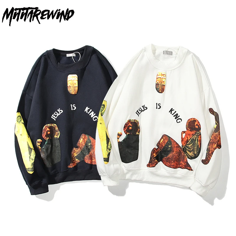 Kanye Хай стрит плюс бархат толстовка Для мужчин Иисуса из полистоуна принт худи с