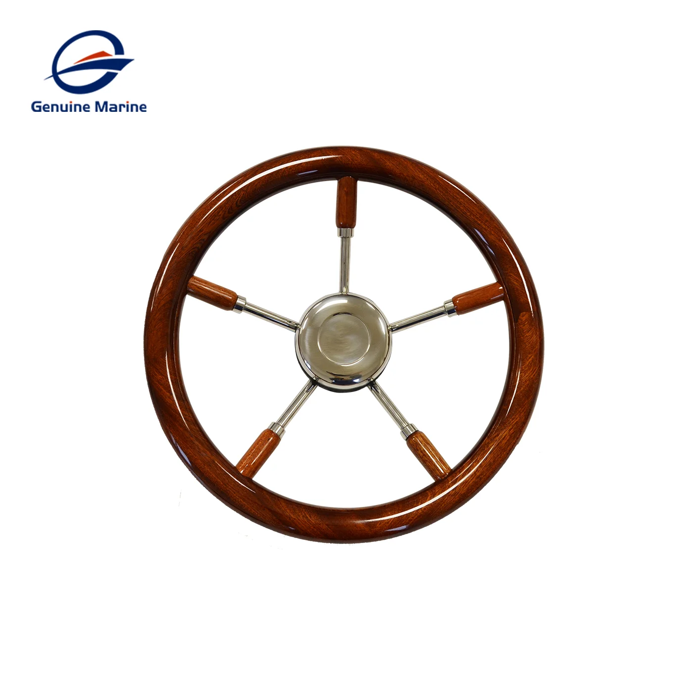 13.8Inch 350mm Steering Wheel Marine Non-directional Teak Wood With Stainless Steel For Most Boat Yacht With 3/4'' Tapered Shaft