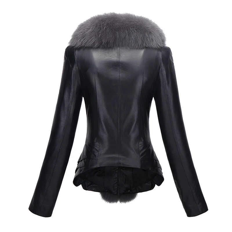 Женское пальто из овечьей кожи с воротником лисьего меха зимнее женская куртка