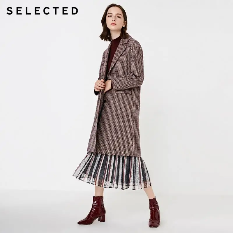 Женское шерстяное пальто с отворотами в ломаную клетку Размеры S | 418427513|