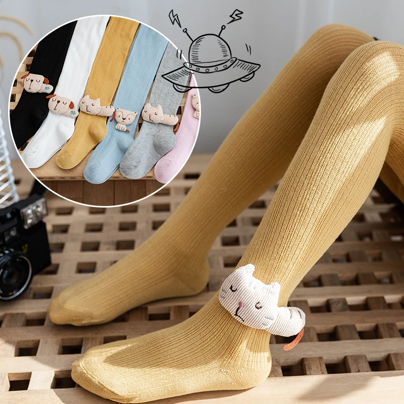 

Детские Разноцветные полосатые леггинсы, весенне-осенние хлопковые детские колготки для малышей, милые Мультяшные 3d-колготки