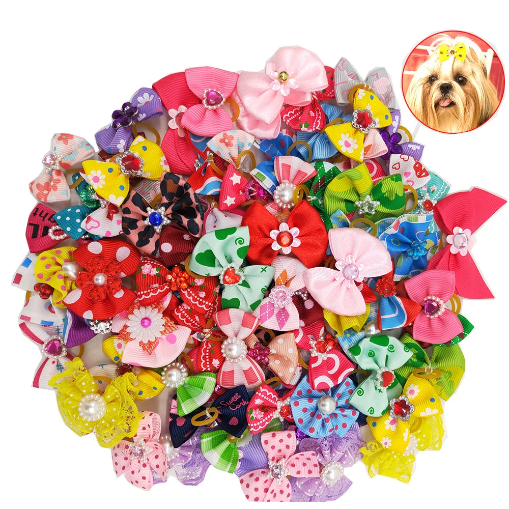 

Small Dogs Bows Hair Accessories Yorkshire terrier Supplies For Pets Product Grooming Hair Bows gumki dla psa honden strikjes